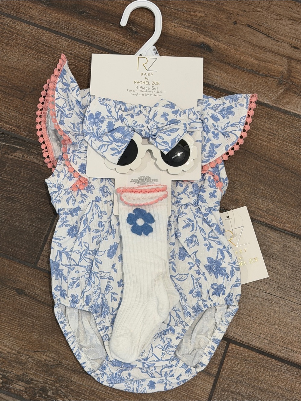 Rachel Zoe 4 piece set of Blue and Pink Floral Baby One-Piece